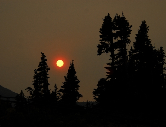 Sunset through smoke in Glacier Park